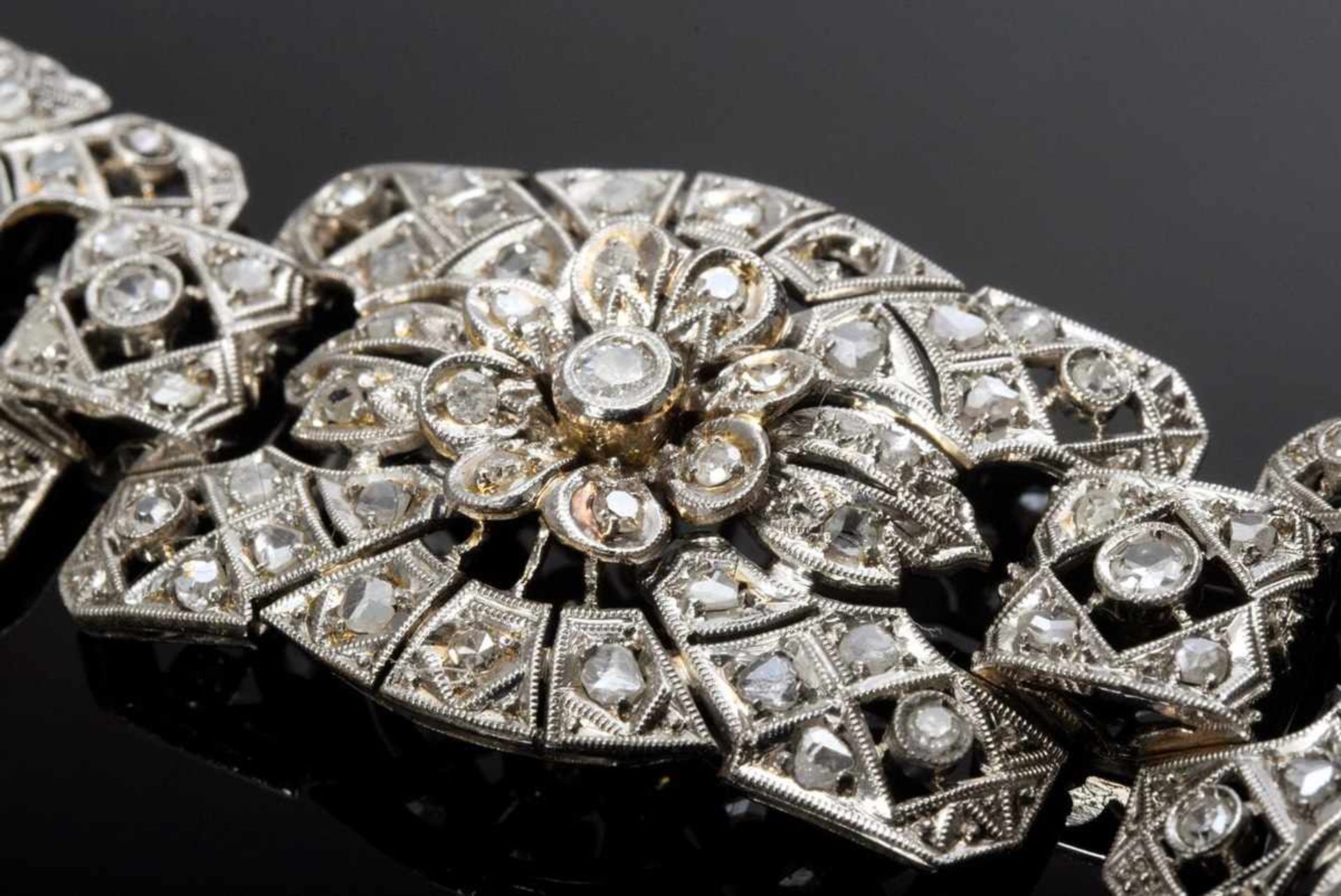 Platin 950 Art Deco Armband mit Altschliffdiamanten und Diamantrosen (zus. ca. 2ct/SI-P/W-CR), 35, - Bild 2 aus 2