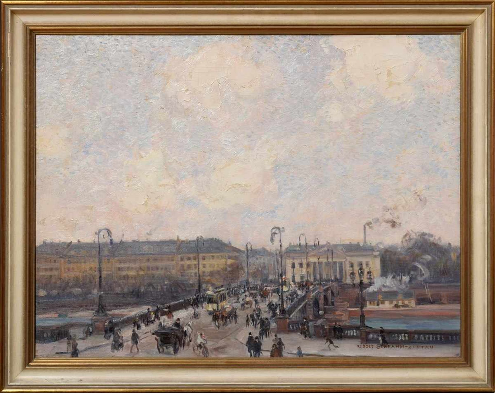 Schramm-Zittau, Rudolf (1874-1950) "Blick auf die Obermainbrücke und die alte Stadtbibliothek in - Bild 2 aus 5