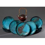 12 Diverse Teile Richard Uhlemeyer (1900-1954) Keramik mit türkis/blau/roter Craqulée Glasur: 1