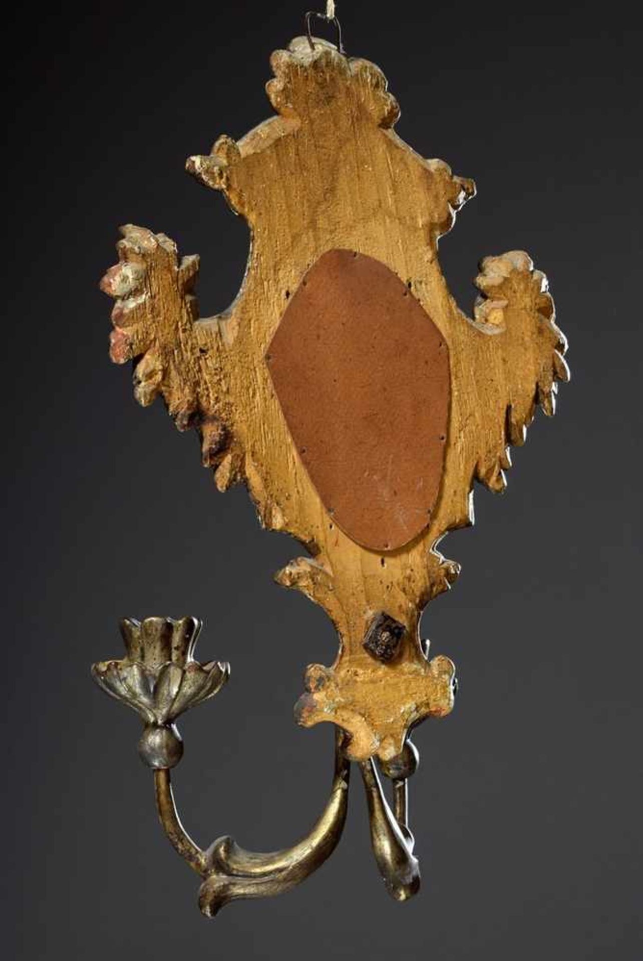 Paar kleine Holz Altarspiegel mit floralem Dekor und Versilberung, 2. Hälfte 18.Jh., 41x24cm, kleine - Bild 3 aus 4
