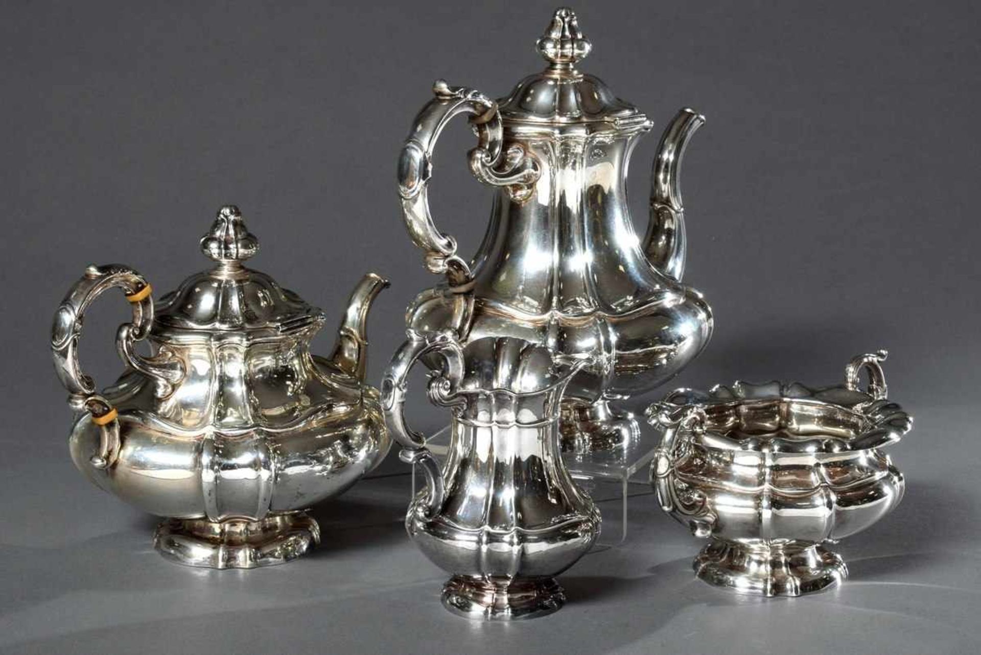 4 Teile Kaffee-Tee-Set in Spätbiedermeier Façon, Posen/Bruckmann & Söhne, Silber 835, 1864g, H. 11- - Image 2 of 7