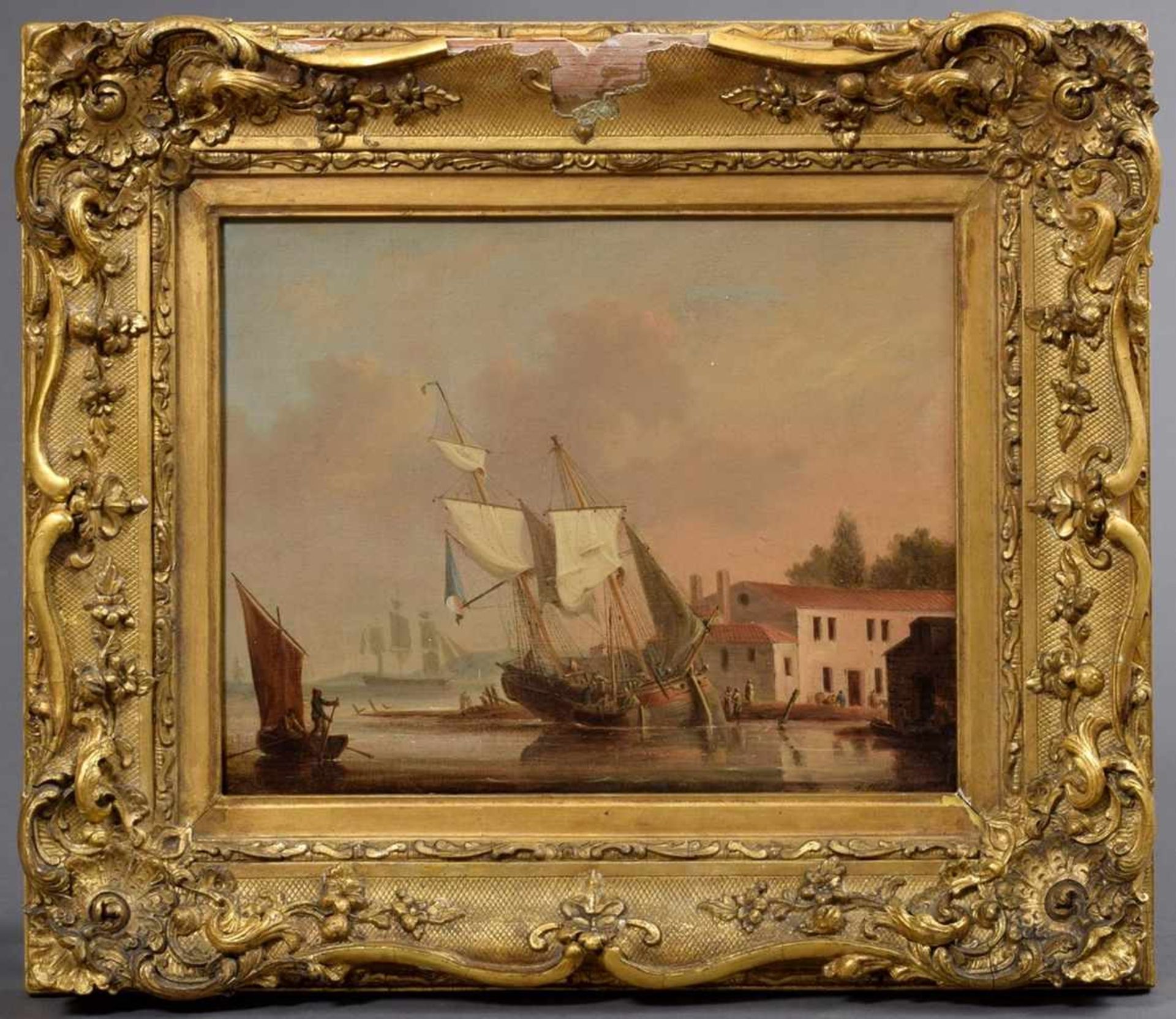 Webster, George (1797-1864) "Segler auf Reede", Öl/Holz, u.r. sign., 22,5x28,5cm (m.R. 36x42cm) - Bild 2 aus 4