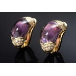 Paar GG 750 Bulgari "Tronchetto" Ohrclips mit Amethystcabochons und Brillanten (zus. ca. 1ct/VSI/TW)