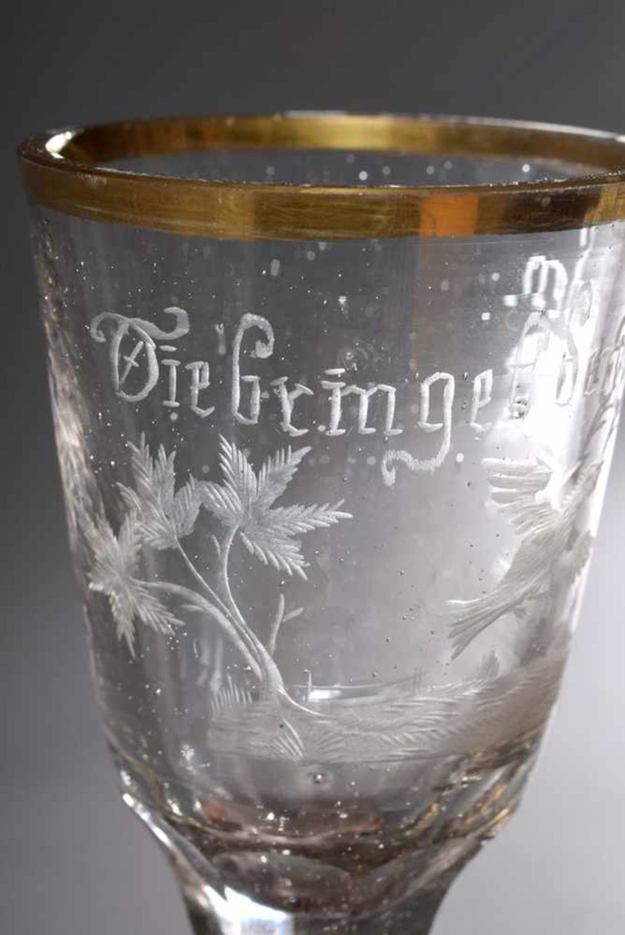 Barock Gläschen mit Goldrand und Spruch "Die bringet den Frieden" und geschliffenem Dekor "Taube", - Image 3 of 3