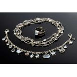 3 Teile dekoratives Silber 925 Schmuckset mit Mondsteincabochons: Collier (L. 115,5cm),