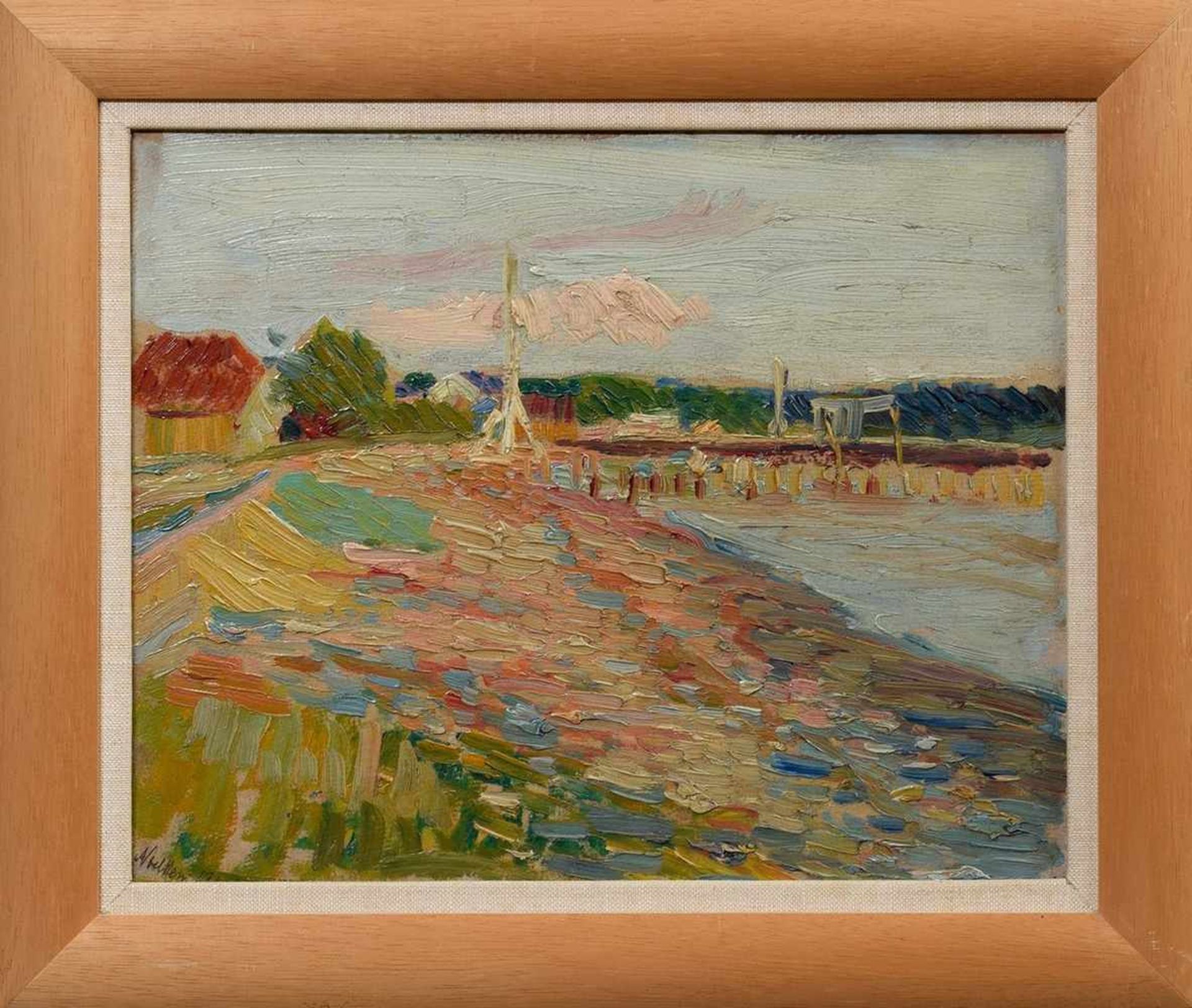 Nölken, Franz (1884-1918) "Strand mit Steg und Seezeichen" 1906, Öl/Leinwand auf Holz aufgezogen, - Bild 2 aus 5