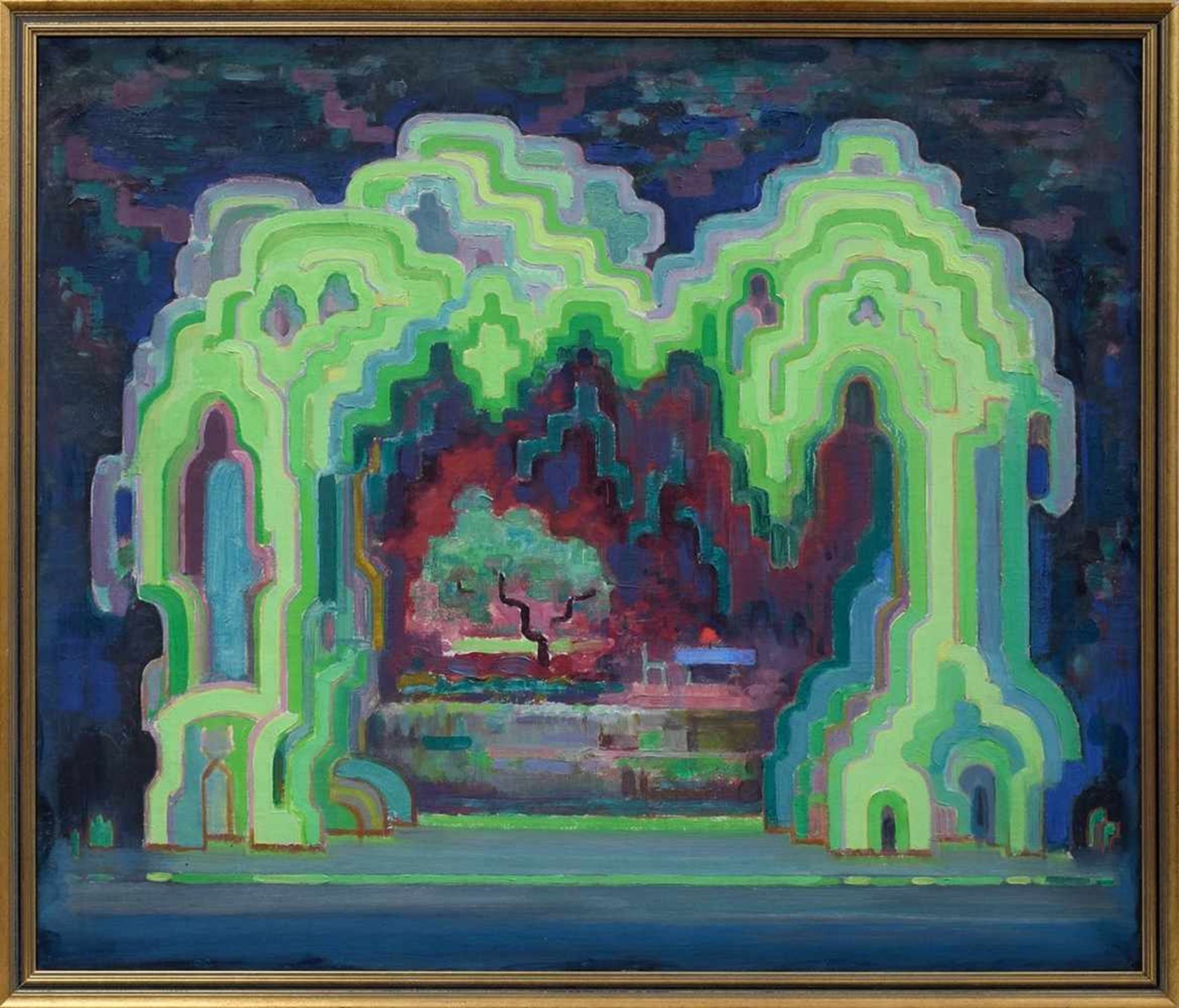 Hablik, Wenzel (1881-1934), zugeschrieben „Abstraktion in grün/violett“, Öl/Leinwand, auf der - Bild 2 aus 3