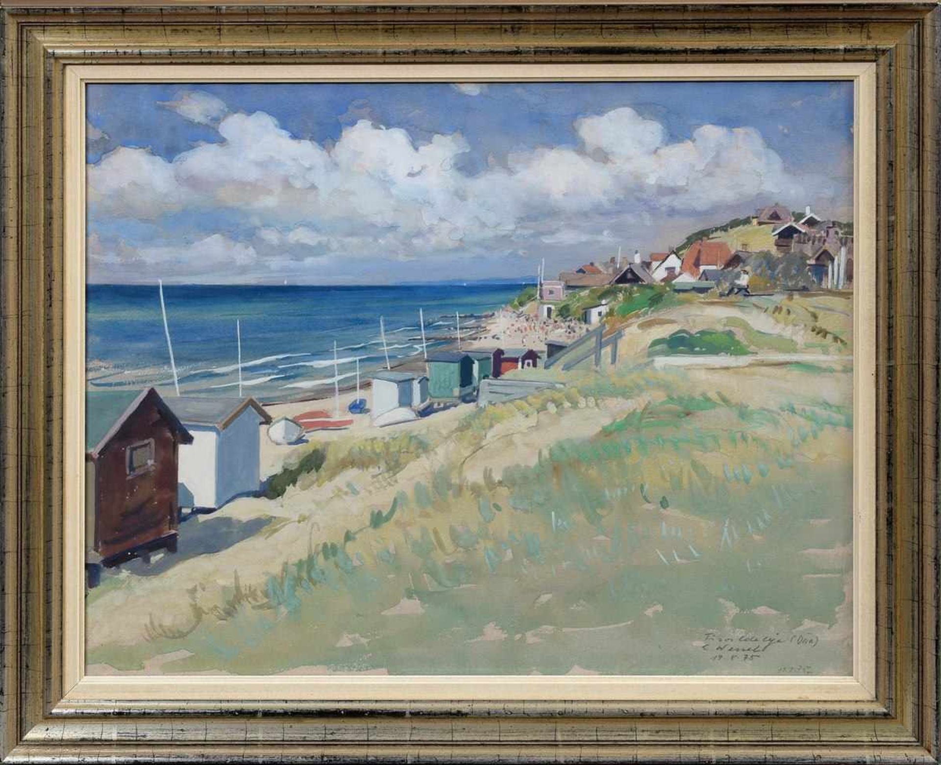 Wessel, Erich (1906-1983) "Strandbuden an der Ostsee" 1975, Mischtechnik, u.r. sign./dat., 39x49,5cm - Bild 2 aus 4