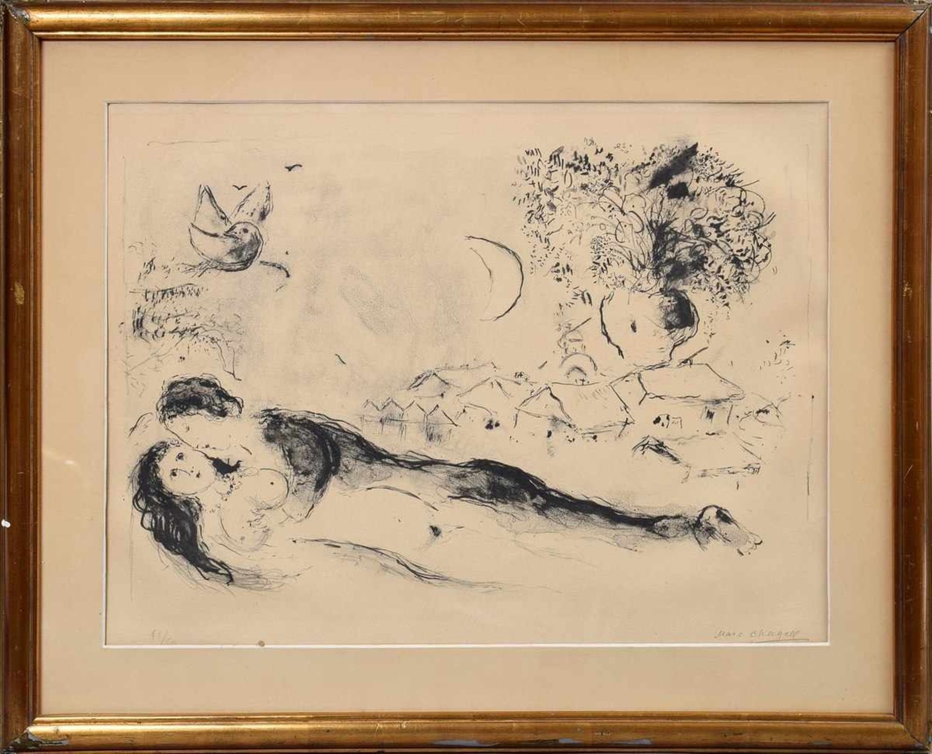 Chagall, Marc (1887-1985) "Liebespaar" 1951, Lithographie, 41/50, u.l.num., u.r. sign., 40x58cm (m. - Bild 2 aus 2