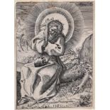 Carracci, Annibale (1590-1609), "Heiliger Franz von Assisi", 1585, Kupferstich, u.m. dat. und