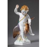 Kleine KPM Figur „Zeus mit Ganymed“, farbig staffiert, um 1900, H. 11,5cm, min. bestoßen/