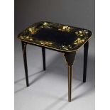 Kleiner schwarzer Lack Tablett-Tisch mit goldenem Floraldekor, 56,5x62x46cm, Gestell ergänztSmall