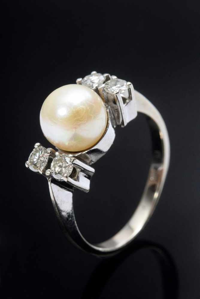 Moderner WG 585 Ring mit Zuchtperle (Ø 7mm) und 4 Brillanten (zus. ca. 0.25ct/VSI/W), 3,2g, Gr. - Image 2 of 2