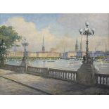 Burghardt, Paul Gustav (1890-1970) „Blick von der Lombardsbrücke auf die Binnenalster“, Öl/Leinwand,