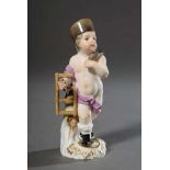 Meissen Porzellan Figur "Putto als Schornsteinfeger", farbig bemalt, Modellnr. 8, um 1900, H. 10,