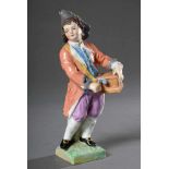 KPM Figur „Knabe mit Drehleierkasten“, farbig staffiert, frühe Zeptermarke, um 1820/30, H. 16cm,