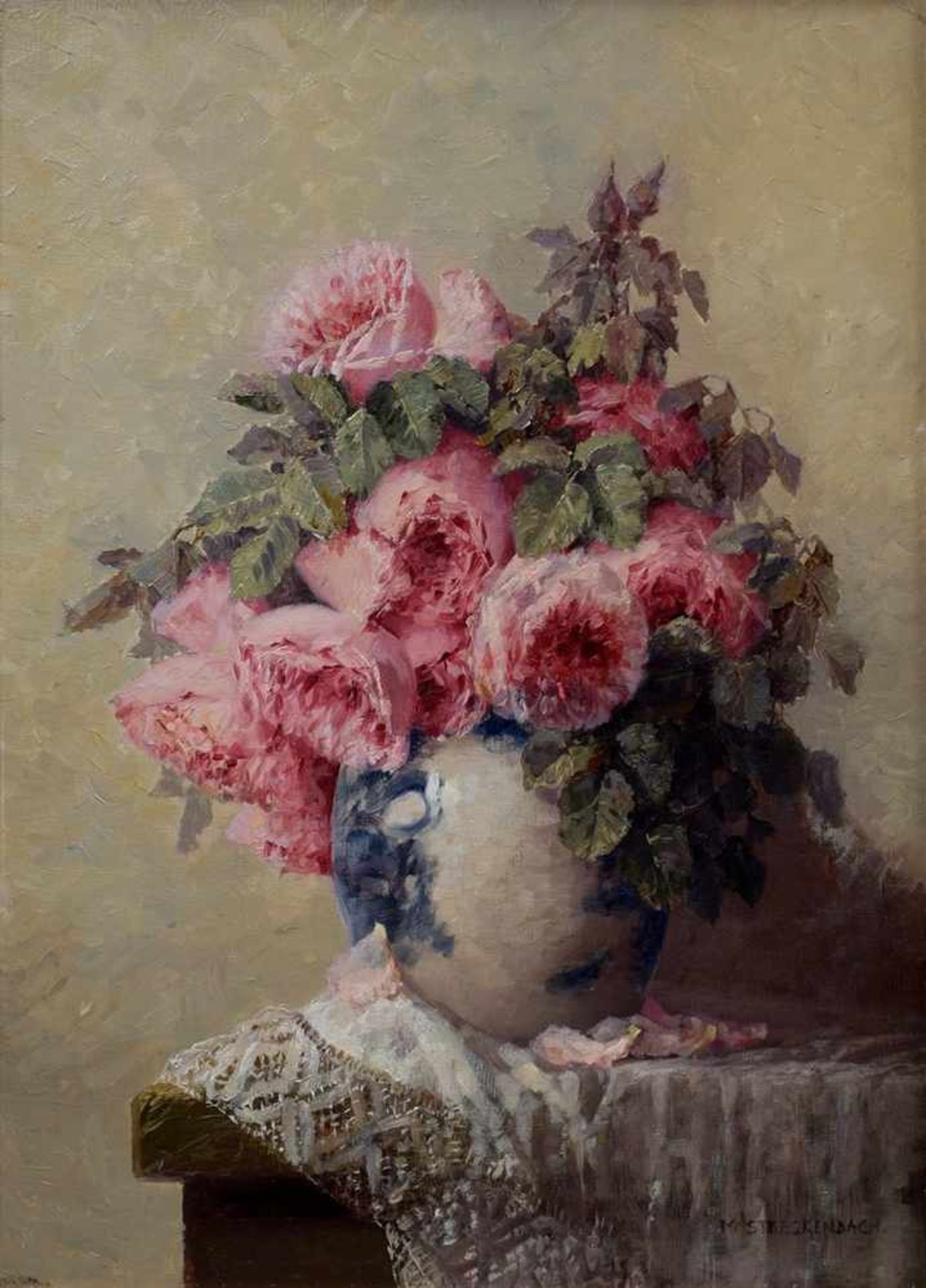 Streckenbach, Max (1865-1936) „Rosen“, Öl/Leinwand, u.r. sign., 55x39cm (m.R. 66x50cm), Nachlass