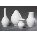 4 Diverse moderne KPM Porzellan Vasen in verschiedenen Formen, weiß, H. 10-21cm4 Various modern