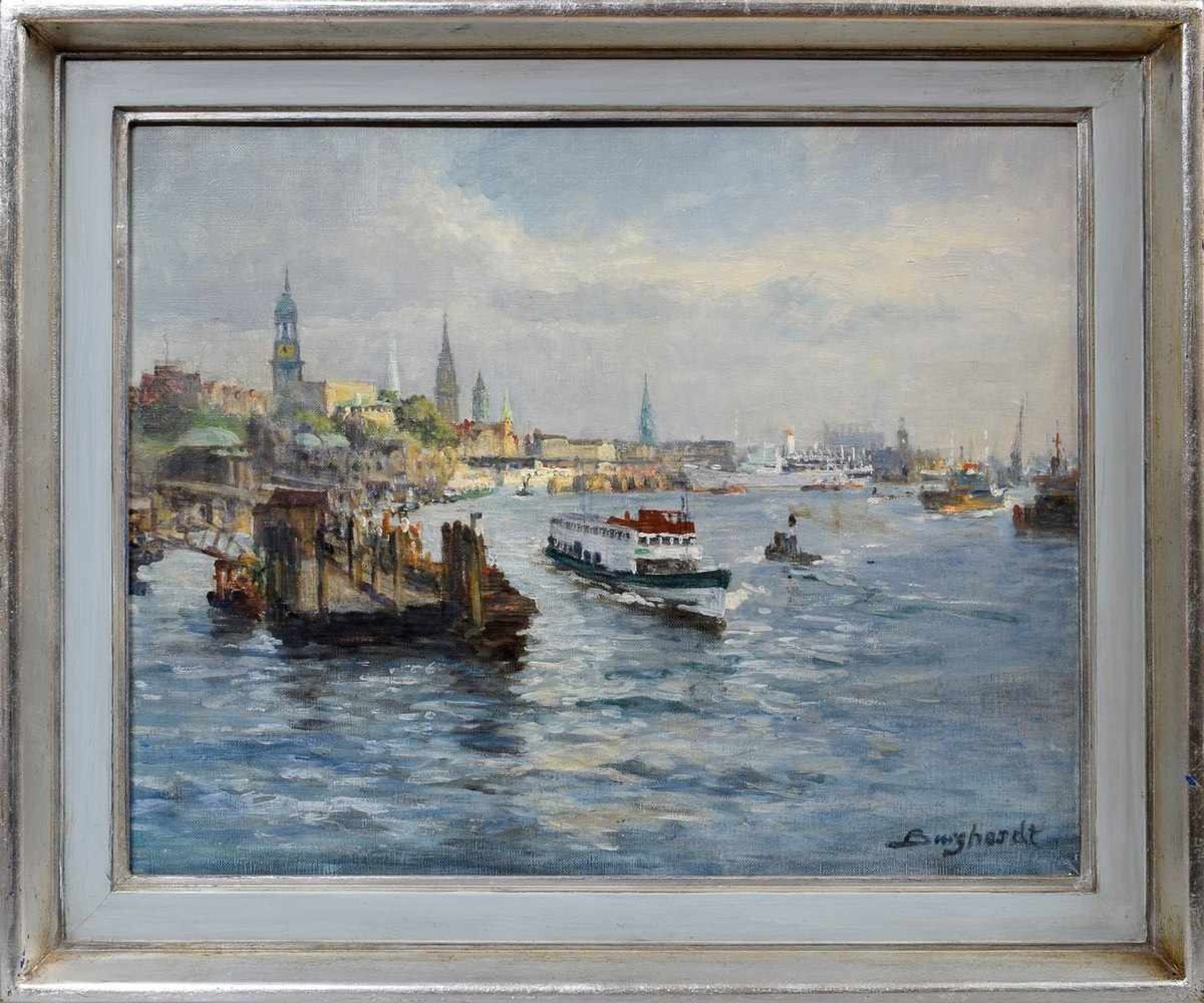 Burghardt, Paul Gustav (1890-1970) „Hamburger Hafen“, u.r. sign., rückseitig Galeriestempel " - Bild 2 aus 6