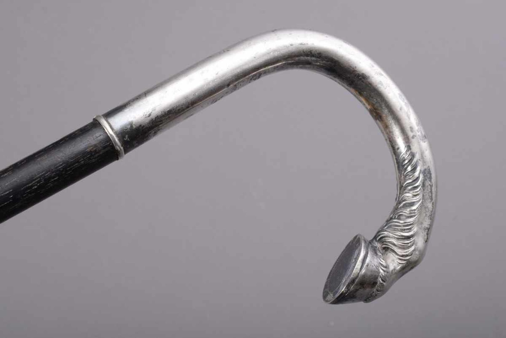 Stock mit Silber 800 Krücke "Pferdebein", schwarzer Holzstoß, L. 11/89cm, DruckstellenCane with - Image 6 of 6