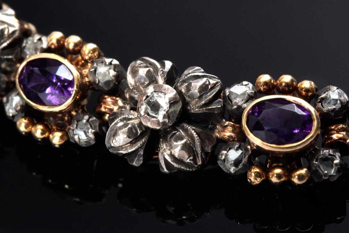 GG 750/Silber Armband mit 10 Amethysten und Diamantrosen (zus. ca. 0.50ct/SI-P1/TCR-CR), 29g, L. - Image 2 of 2