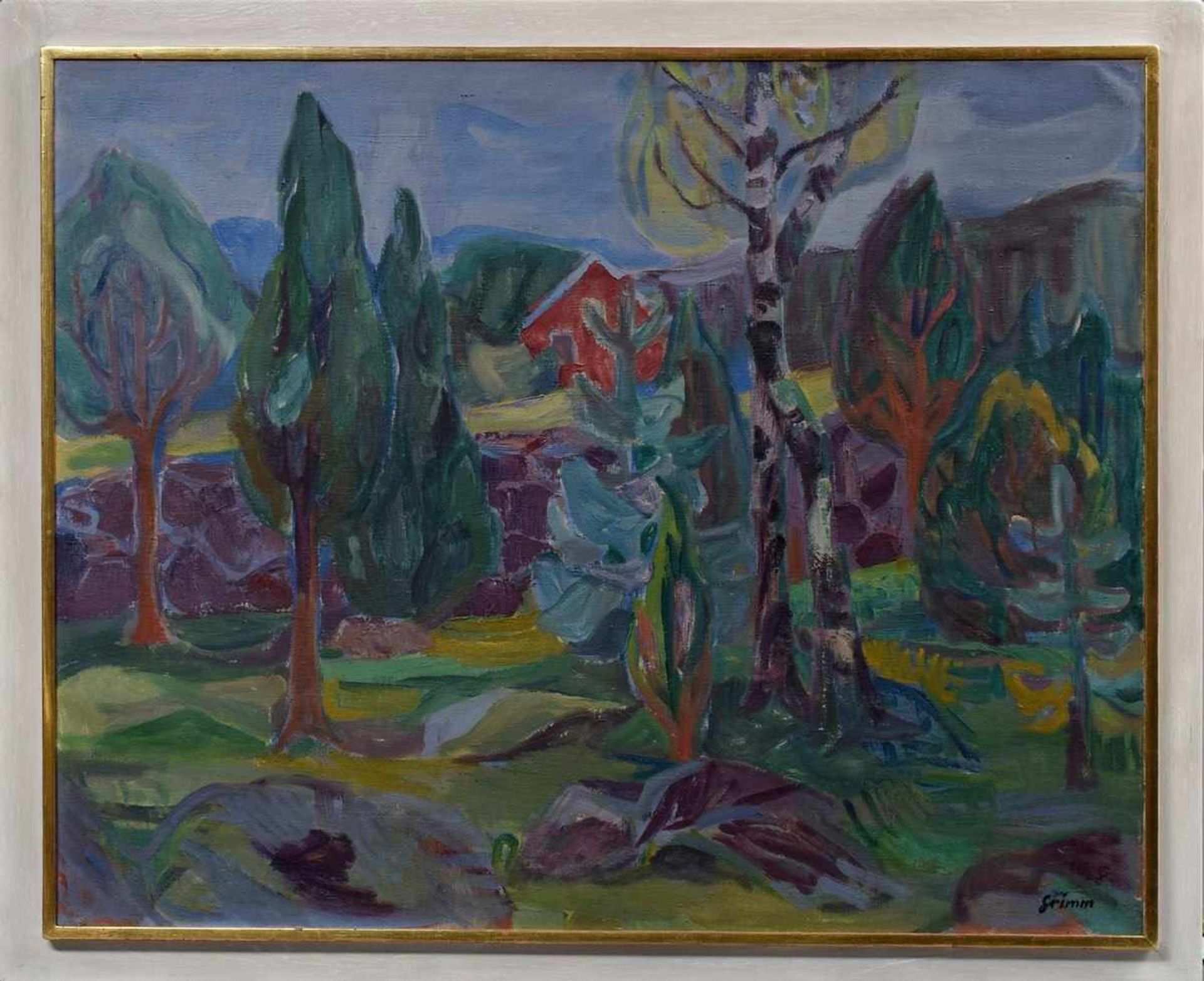 Grimm, Willem (1904-1986) "Südschwedische Landschaft", um 1936, verso Skizze, Öl/Leinwand, u.r. - Bild 2 aus 4