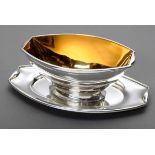 Cartier Sauciere auf festem Untersatz in Art Deco Façon, Silber 950, innen vergoldet, 765g,