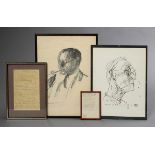 4 Hermann Hesse Memorabilien: 2 diverse Autographen (14x9,5/m.R. 15x11cm u. 22x14/m.R. 30x22cm)