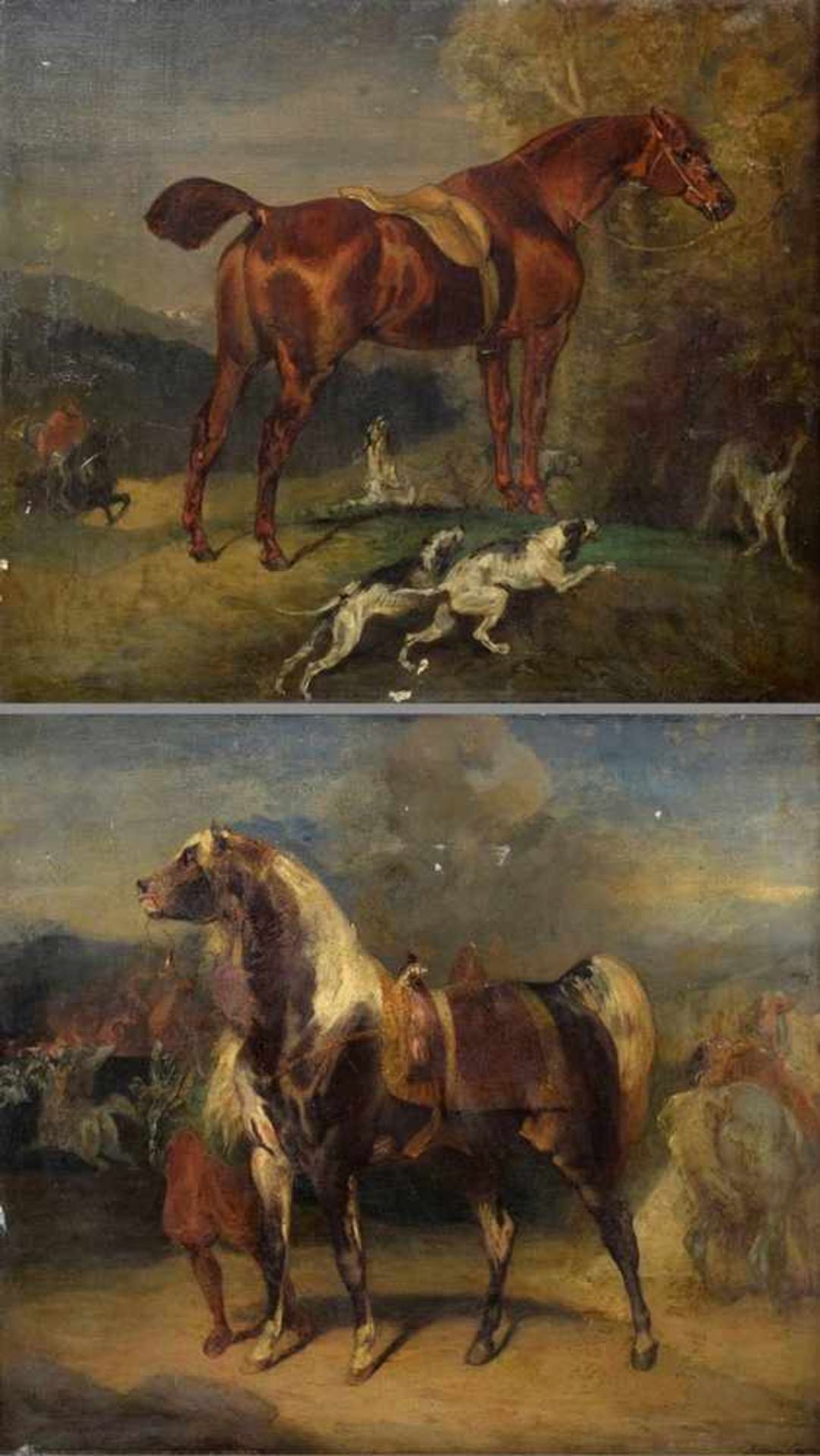 2 Diverse Casey, Daniel (1820-1885) "Araberpferd" und "Jagdpferd", Öl/Leinwand doubliert, u.r.
