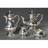 4 Teile Kaffee-Tee-Set im Dresdner Barock Muster, H. Schrader/Hbg., Silber 800, 1974g, H. 8-29cm4