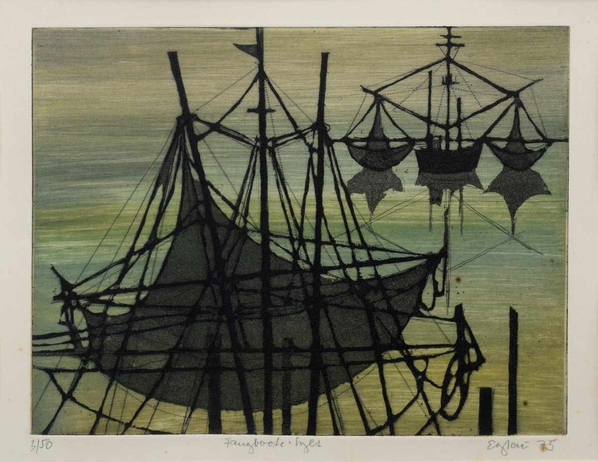 Eglau, Otto (1917-1988) "Fangboote Sylt" 1975, Farbradierung, 3/50, u.r. sign./dat., 20x24,5cm (m.R.