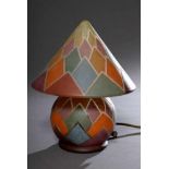Tschechische Art Deco Lampe in Kugelform mit Kegelhut, farbige Einschmelzungen mit graphischem