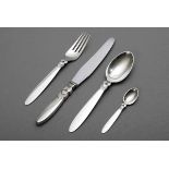 4 Teile Georg Jensen Besteck „Kaktus“, Entwurf: Gundorph Albertus 1930, Silber 925, 160g: Messer,