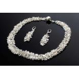 3 Teile Silber 925 Schmuckset mit Mondsteincabochons: Collier mit Kugelmagnetschließe (72g, L. 49cm)