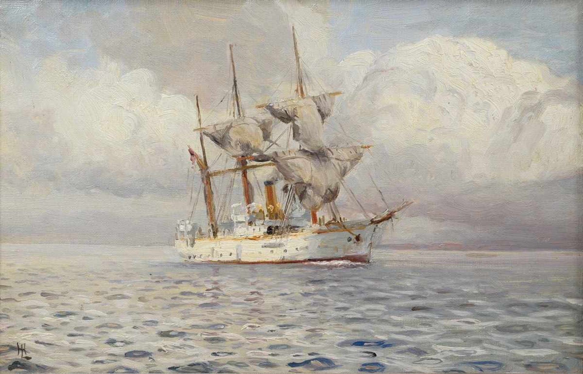 Lübbers, Holger (1850-1931) "Steam sailing boat Ingolf", oil/canvas, l. monogr., verso glue,