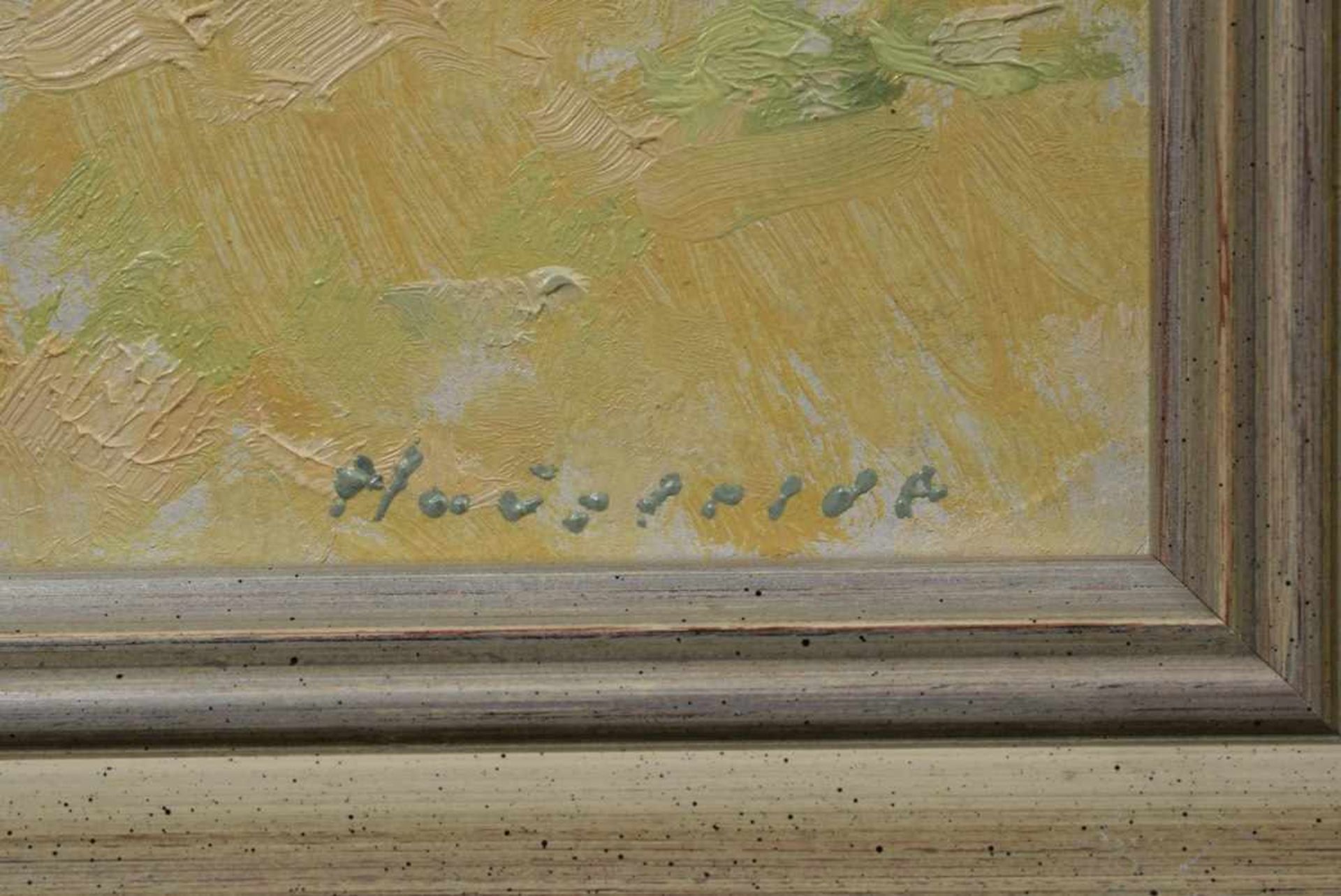 Hausfeldt, Hans (1902-1977) „Elbstrand“, Öl/Platte, u.r. sign., auf der Rückseite Nachlass Stempel - Bild 3 aus 5