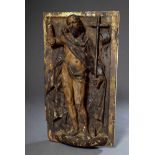 Antike Tabernakel-Tür "Christus als Erlöser", Holz geschnitzt, farbig gefasst, Ende 18.Jh., 48x26cm,