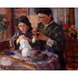 Paede, Paul (1868-1929) „Mutter und Tochter bei der Handarbeit“, Öl/Leinwand, u.r. sign., 53x66cm (