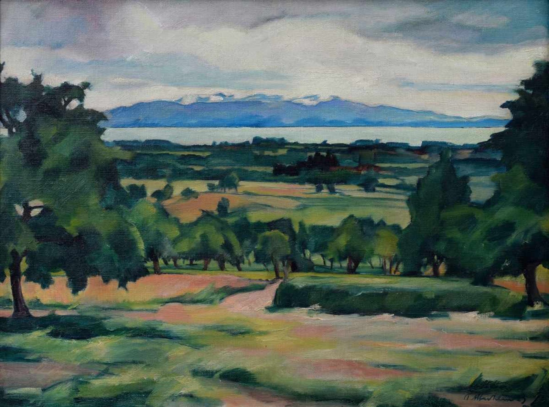 Mechlen, Paul (1888-1961) "Große Ansicht vom Bodensee und Säntis" 1923, Öl/Leinwand, u.r. sign./