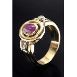 Zeitloser GG 585 Ring mit Rubincabochon (ca. 1.09ct) und Brillanten (zus.ca. 0.08ct/SI/W), 7,