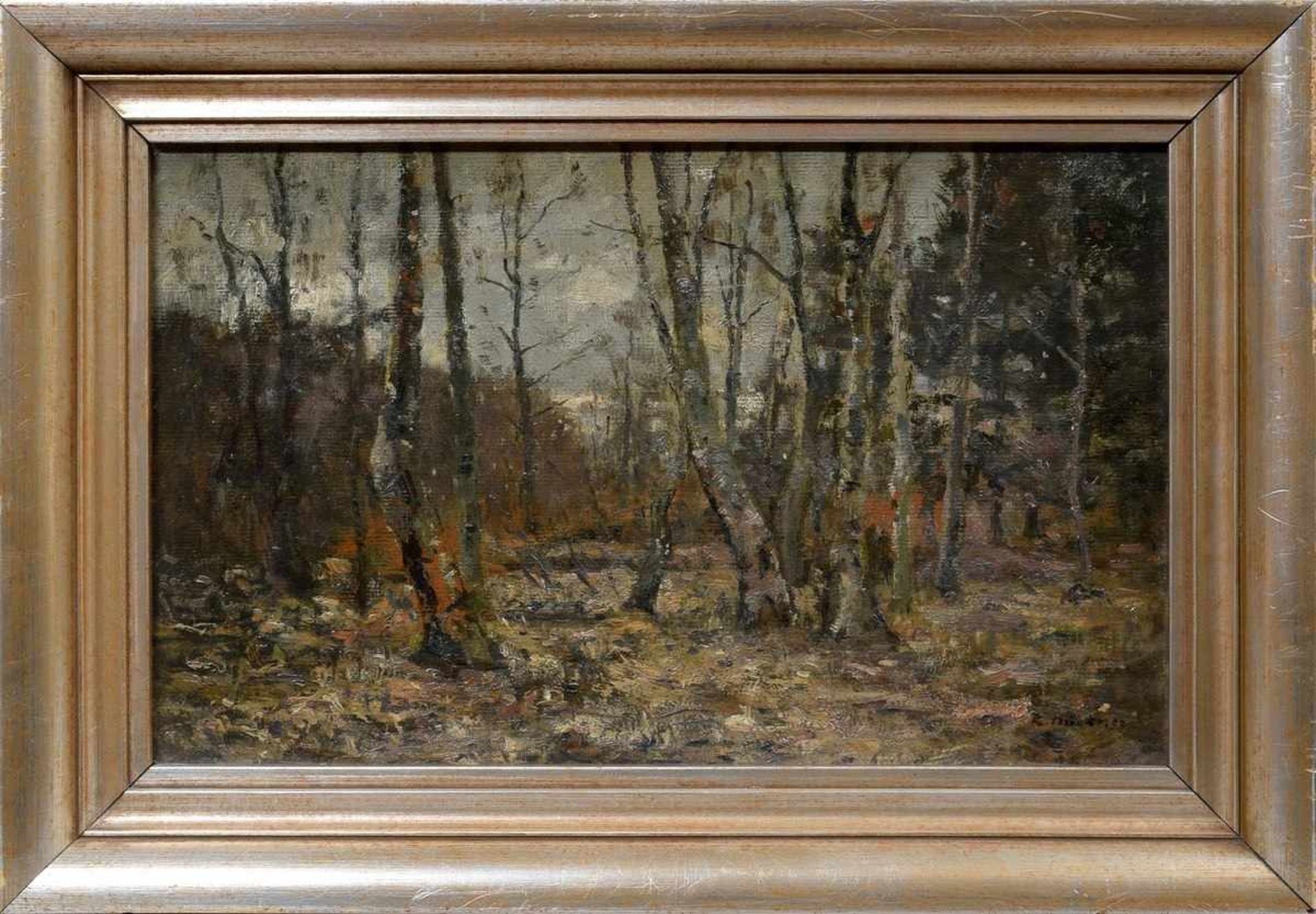 Höckner, Rudolf (1864-1942), "Herbstwald" 1907, Öl/Malpappe, u.r.sign./dat., 27x44cm (m.R. 38,5x55, - Image 2 of 4