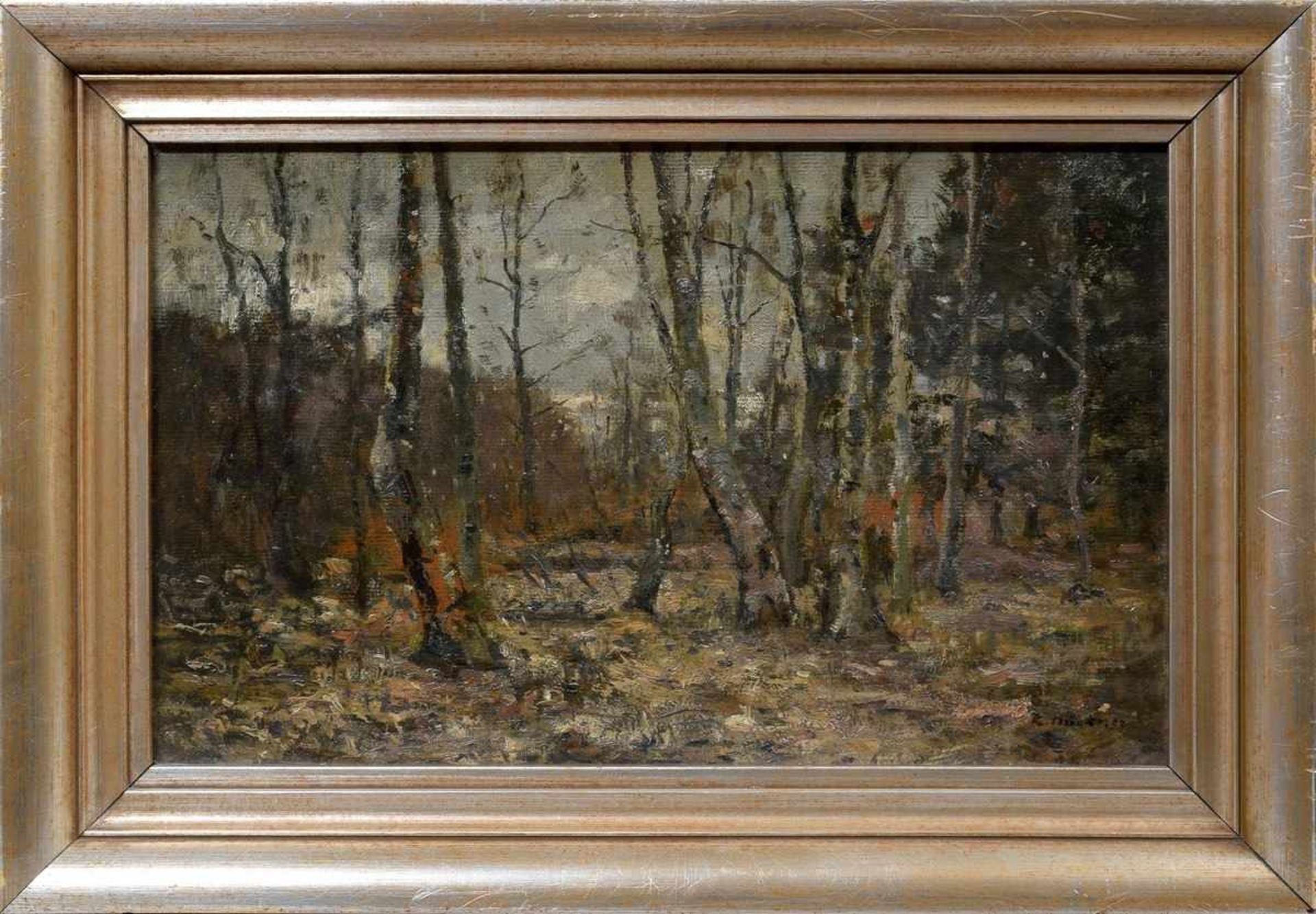 Höckner, Rudolf (1864-1942), "Herbstwald" 1907, Öl/Malpappe, u.r.sign./dat., 27x44cm (m.R. 38,5x55, - Bild 2 aus 4