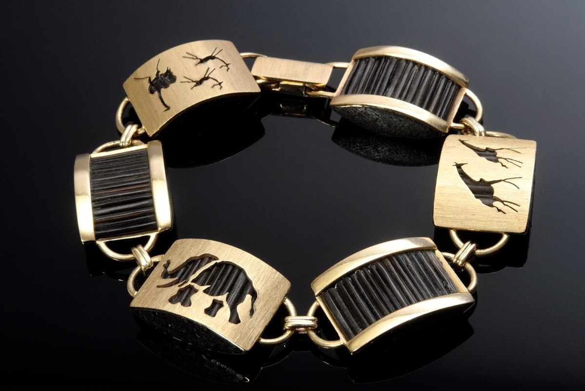 Handgefertigtes GG 375 Armband mit Elefantenhaar und Großwildmotiven, 31g, L. 19,5cm, Südafrika um