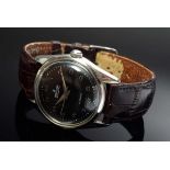 Breitling Stahl Armbanduhr, Automatikwerk, schwarzes Zifferblatt, große Sekunde, braunes