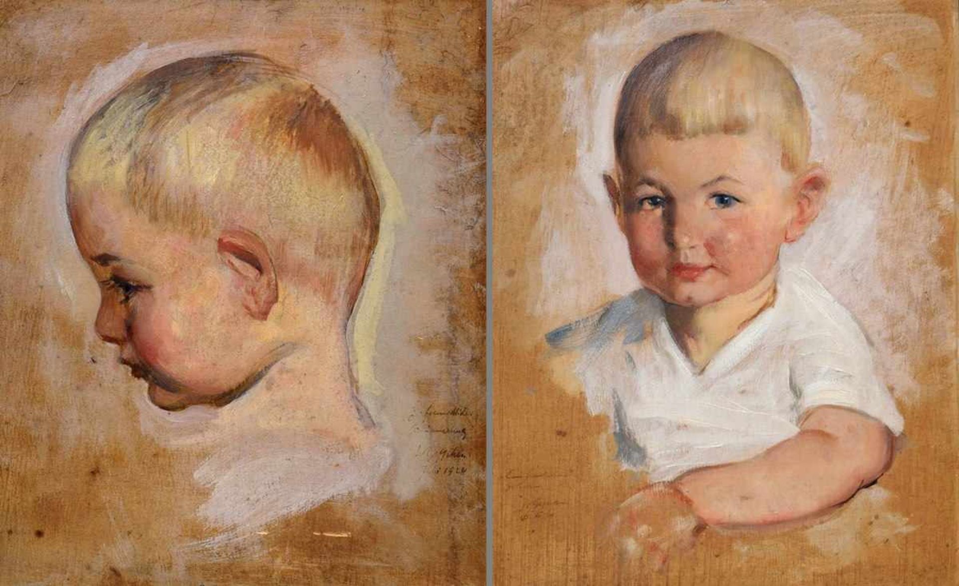 2 Diverse Geffcken, Walter (1872-1950) "Kinderportraits" 20er Jahre, Öl/Malpappe, sign./dediziert,