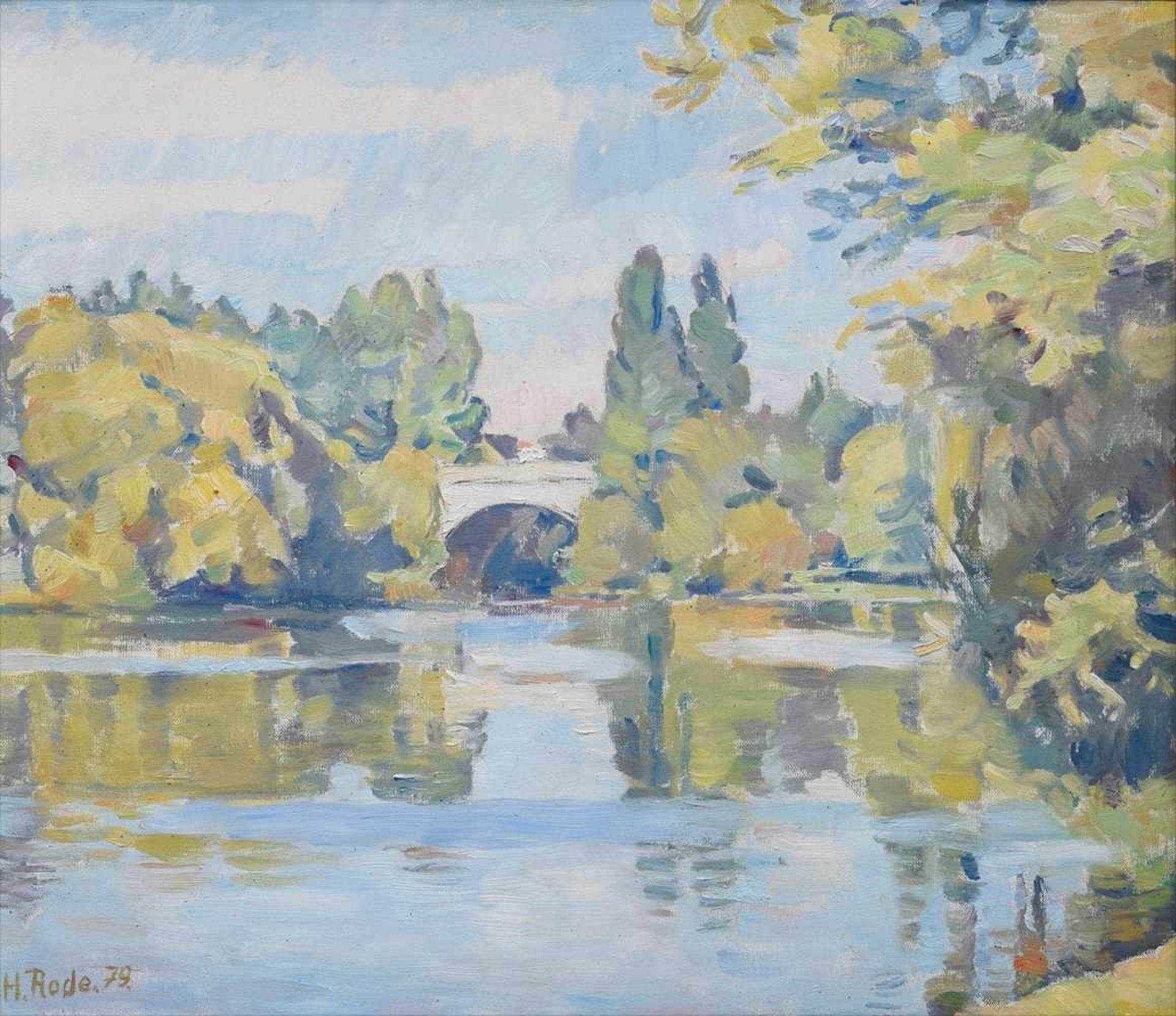 Rode, Heinrich (1906-1983) "Eppendorfer Mühlenteich" 1979, Öl/Leinwand, u.l. sign./dat., 46x53cm (