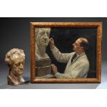 Junghanns, Reinhard Paul (1874-1944) "Sculptor Arthur Bock working on a bust of Goethe" 1913, oil/