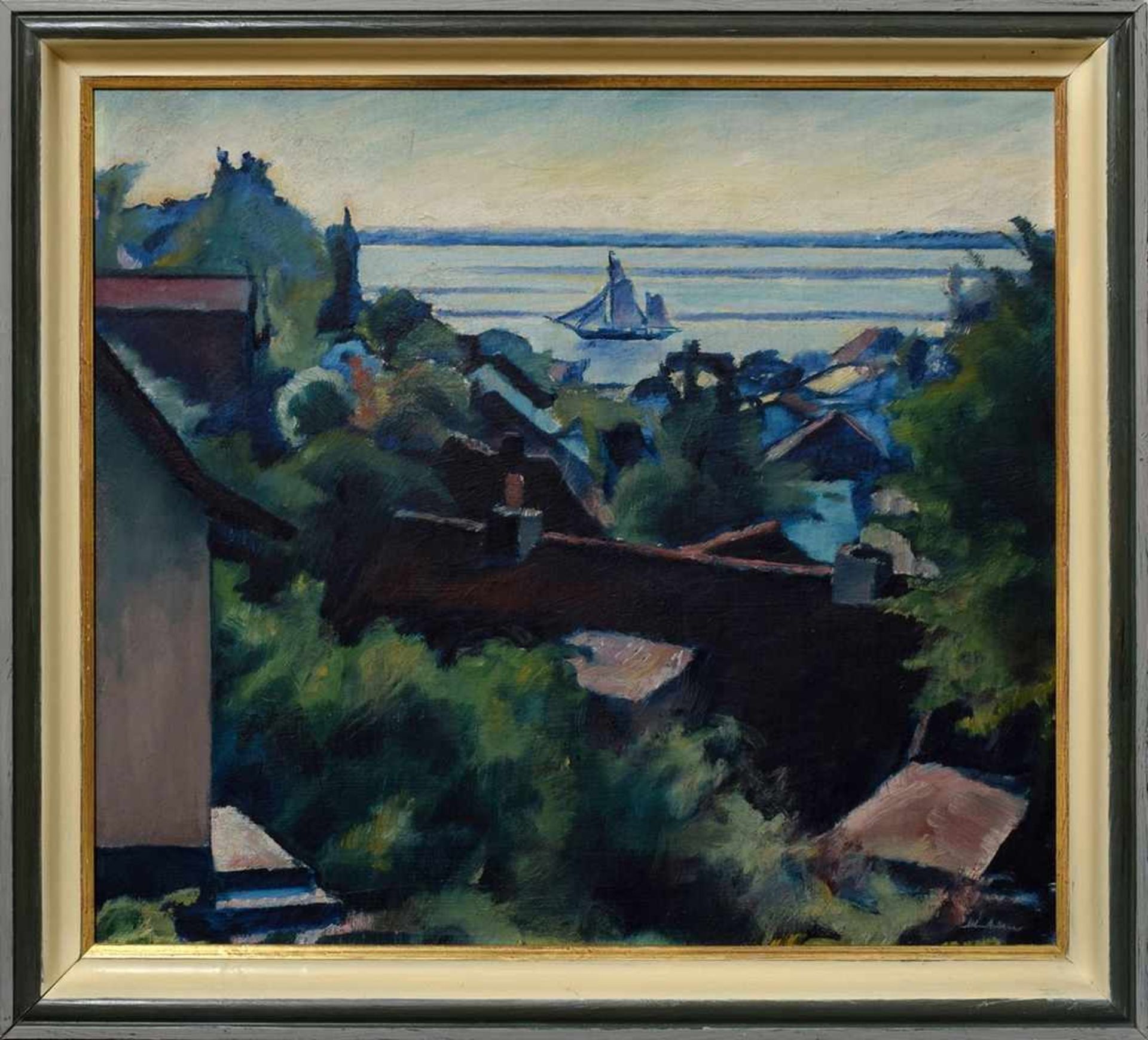 Mechlen, Paul (1888-1961) "Blick von Blankenese auf die Elbe", Öl/Malpappe, u.r. sign., 50x56cm (m. - Bild 2 aus 5