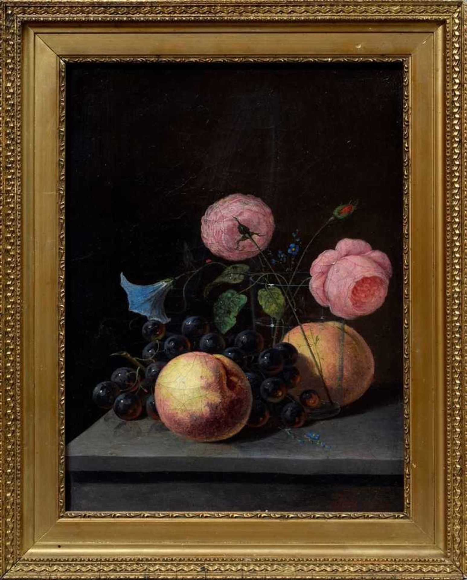 Dänischer Maler des 19.Jh. „Obst und Blumen“ 1881, Öl/Leinwand, u.r. monogr. "HR" (?)/dat., - Image 2 of 7
