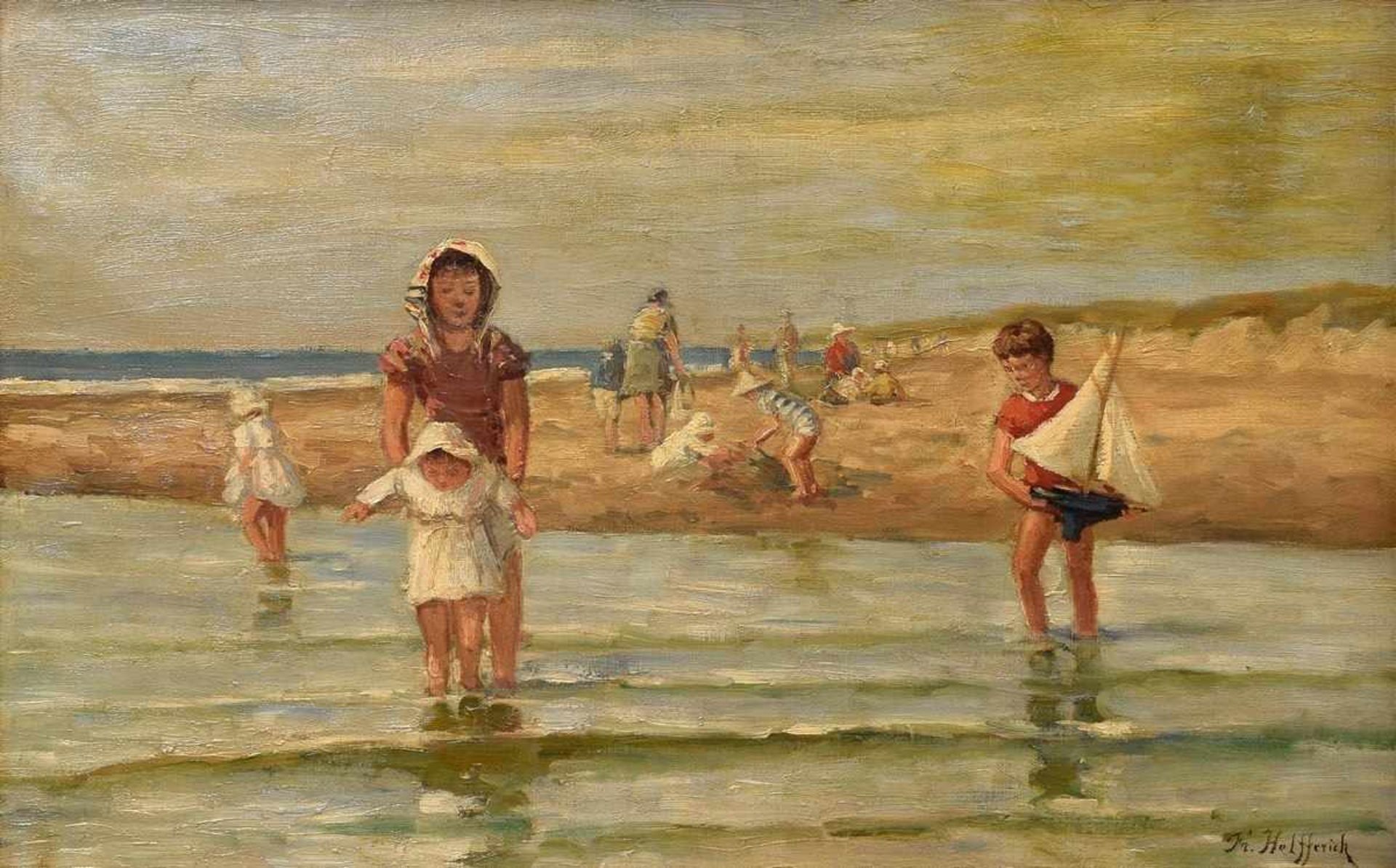 Helfferich, Franziscus (1871-1941) „Kinder am Strand“, Öl/Leinwand, u.r. sign., 37x58cm (m.R. 43,
